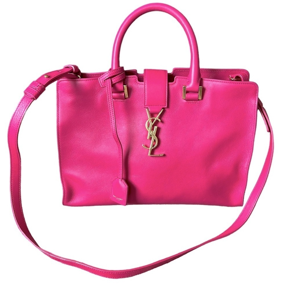 Yves Saint Laurent Monogram Small Cabas Chyc Tote in Fuchsia Pink